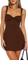 Women's Summer Mini Dresses Sexy Lace Straps Sweetheart Neckline Backless Cocktail Party Bodycon Dress