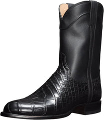 Cowboy Boots for Men Pu Leather Retro Round Toe Work Boots Crocodile Pattern Western Boots Mid-Calf Boots Riding Boot