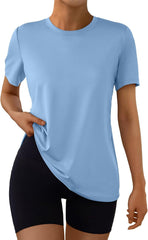 AUTOMET Women's Workout Tops Short Sleeve Gym Shirts Summer Athletic Yoga Tshirts Loose Fit Casual Clothes 2025