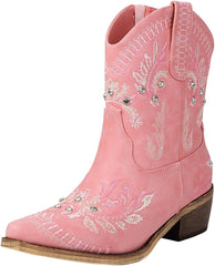 Cowboy Boots for Women Ankle Western Fringe Booties with Low Heel