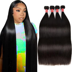 Human Hair Bundles Straight Bundles Human Hair 26 28 30 Inch Straight Human Hair Weave 3 Bundles Silky Hair Bundles 12A 100% Unprocessed Brazilian Virgin Human Hair Bundles Deals Natural Black Bundles