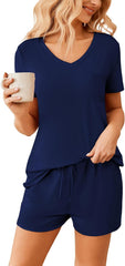 Ekouaer Womens Pajama Sets Short Sleeve Pajamas for Women Sets Soft Lounge Sets Casual V Neck Sleepwear PJS