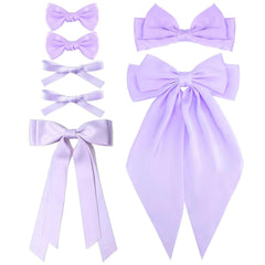 Velscrun Hair Bows for Women Girls 7Pcs Pink Silky Hair Bow Large Coquette Bow Big Satin Bows Clip Oversized Hair Ribbons Ponytail Holder Long Tail Bow Bowknot Hair Barrettes Hair Accessories