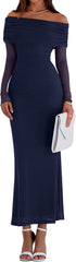 PRETTYGARDEN Fall Dresses for Women 2025 Elegant Off The Shoulder Long Sleeve Formal Wedding Guest Bodycon Maxi Dress
