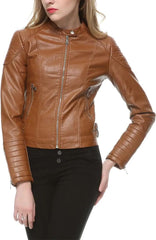 Women's Faux Leather Jacket Winter Warm Bomber Motorcycle Coat For Women With Belt, Zipper Pockets