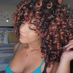 YEAME Curly Wigs for Black Women - Afro Curly Wig with Bangs, Natural Black, Heat Resistant, 15" Full Wig, 150% Density, Glueless, 1 Count