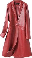 Mnjyihy Women Midi-Length Sheepskin Trench Coat Winter Blazer Collar Single Button Ladies Lambskin Jacket