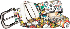 ED HARDY Men's 38mm All Over Print Hammered Stud Belt