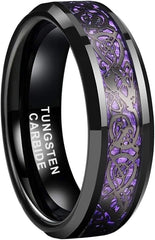 6mm 8mm Silver/Black Tungsten Rings for Men Women Black/Red/Green/Purple Carbon Fiber Celtic Dragon Inlay Fashion Jewelry Engagement Wedding Bands Beveled Edges Comfort Fit