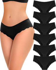 6 pack Seamless Underwear for Women Sexy Low Rise Hipster Wave Edge No Show Bikini Panties Womens Cheeky S-XL