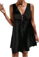 SHENHE Women's Deep V Neck Tie Bow Sleeveless Denim Mini Dress Summer Casual Jean Tank Dresses