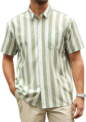 Hardaddy Men's Striped Shirts Casual Short Sleeve Button Down Summer Hawaiian Shirts