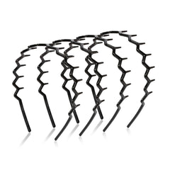 WOVOWOVO Zig Zag Headbands for Women Teen Girls Men, Plastic Hair Bands with Teeth Thin Zigzag Head Bands for Women's Hair, Non Slip Black Comb Hairbands Accessories, 4 Packs