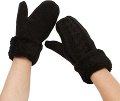Women Winter Warm Mittens Thicken Fleece Lining Knitted Gloves Perfect for Outdoor Activity and Cold Weather