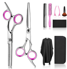 Hair Cutting Scissors Thinning Shears- Fcysy Professional Barber Sharp Hair Scissors Hairdressing Shears Kit with Haircut Accessories in Leather Case for Cutting Styling Hair for Women Men Pet- 7 Pcs
