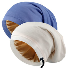 2 Pcs Adjustable Silk Satin Night Cap, Women's Men's Sleep Cap, Silk Lined Slouchy with Adjustable Strap, Curly Hair Head Scarf, Night Caps, Black+blue2