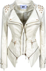 SXHEYUY Women Fashion Leather Coat Snake Print Moto PU Biker Jacket
