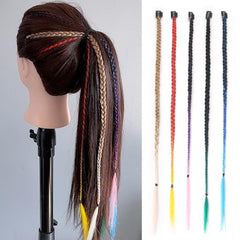 Braid Hair Extensions, 5 PCS Baby Braids Front Side Bangs Clip in Hair Extensions Long Braided Hair Piece Natural Soft Synthetic Hair for Women Girl Kinds Daily Wear Black Color (Natural Black)
