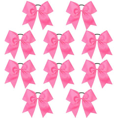 7 Inch Breast Cancer Awareness Cheer Bow Large Glitter Hair Bow Pink Ponytail Holder Elastic Hair Ties for Cheerleader Girls Set of 8