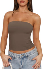 REORIA Women's Y2K Strapless Backless Tube Top Double Lined Sleeveless Crop Tank Top for Summer 2025 Going Out