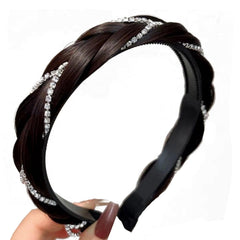 Headband 4 Strands Synthetic Hair Plaited Headband Braid Braided With Teeth Hair Band Beauty accessory Stretch Braid Headbands Hairpiece for Women (Black)