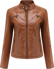 Faux Leather Jacket Women Motorcycle Zipper Bomber PU Bike Coat with Pockets Fashion Winter Outfits Streetwear
