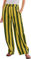 Women's Wide Leg Palazzo Pants, Striped Pattern, Low Waist with Pockets, Multiple Colors