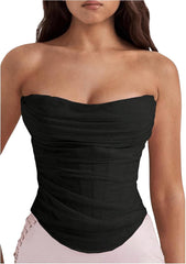 Floerns Women's Strapless Ruched Tube Tops Sleeveless Bandeau Concert Corset Top