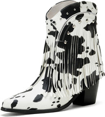 Cowboy Boots for Women Ankle Western Fringe Booties with Low Heel