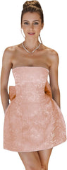 JUMISEE Embroidery Satin Homecoming Dress with Bow Modest Strapless Mini Dresses A Line Short Prom Dress Party Gown
