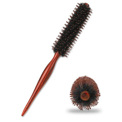 Small Boar Bristle Round Brush for Blow Drying, Styling - Wooden Handle, Soft Natural Bristles for Short/Thin Hair, Women and Men's Beard