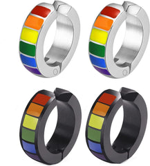 Rainbow Clip On Earrings LGBT Pride Stainless Steel Unisex Non Piecerd Hoops Jewelry for Men Women Cartilage Ear Cuffs Earrings