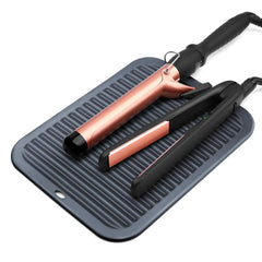 Large Silicone Heat Resistant Mat, Hot Tools Straightener Mat, Professional Heat Mat for Curling Iron, Flat Iron and Hair Styling Tools, Heat Resistant Mats for Countertop Vanity Mat Organizer (Black)
