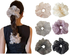 4 Packs Soft Oversized Scrunchies Jumbo Organza Scrunchies,Summer big Scrunchie, Large Giant Chiffon Scrunchie, Extra Large Scrunchies for Women and Girls