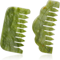 Geiserailie 2 Pieces Jade Combs Massage Stone Hair Gua Sha Scraping Scalp Comb Facial Massage Tool Multifunctional Handheld Head Tools Head Caring Therapy Mother's Day Gift(Elegant Style)