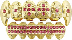 18K Gold Plated Hip Hop Teeth Grillz Caps Vampire Fangs 6 Teeth Mouth Top Bottom Grills Set for Men Women Party Accessories Teeth Grills