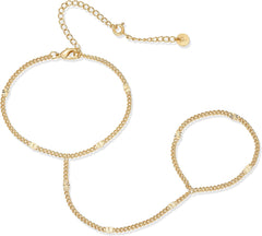 PAVOI 14K Gold Plated Freshwater Pearl Gold Hand Chain Bracelet for Women - Trendy Ring Bracelet Hand Chain Body Jewelry