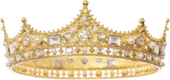 FORSEVEN King Crown for Men Crystal Pearl Wedding Tiaras Birthday Party Round Crowns
