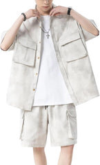 Men's Button Down Short Sleeve Shirt And Cargo Short Summer Retro Casual 2 Piece Outfits Sets