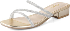 Ankis Black Nude White Strappy Heels Women 1 Inch Low Chunky Block Heel Heeled Sandals Square Open Toe Slip On Slides Mules