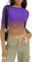 Long Sleeve Shirts for Women - Casual Y2K Printing Crop Tops Crewneck Slim Fit T-Shirt Tees