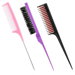 Patelai 3 Pieces Hair Styling Set - Fluffy Brush, Rat Tail Comb, and Triple Teasing Comb for Back Combing (Black)
