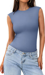 PINKMSTYLE Womens Crew Neck Sleeveless Bodysuit Double Lined Stretchy Fitted Basic Thong Body suit Tank Tops