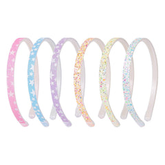Fishdown Thin Glitter Headbands 6 Pack, Including Gold, Silver, Rose Red, Pink, Blue, Light Blue for Girls and Women, Non-slip Upgraded Sequin Headband with Soft Fabric Cover