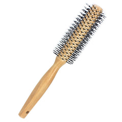 Round Curling Comb with Original Wooden Handle Made of Pure Beech Wood,Gentle Nylon Bristles,For All Hair Styles,Natural and Gentle Hair Brush (Yellow)