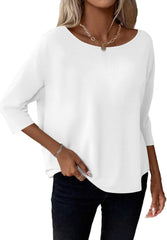 LilyCoco Womens 3/4 Length Sleeve Tops Striped Boat Neck Shirt Frenchy Cotton Tees
