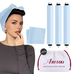 Heatless Hair Curler Heatless Curls Overnight Heatless Blowout with Luxury Cloth Bag satin Scarf, Curling Rod Headband to Sleep in No Heat Curling with (Black, 3Rods)