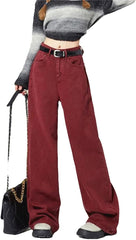 Women's Street Style Wide Leg Jeans American Denim Trousers High Waist Loose Straight Pants