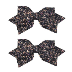 Multicolor Sparkling 5 Inch Glitter Hair Bows - Set of 2 Alligator Clips for Girls, Teens, Toddlers(Silver)