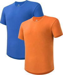 DAVID ARCHY Men's T-Shirt Heavyweight Tees Cotton Sorona Casual Plain Shirts Side Slit/Curved Hem Tees for Men 2-Pack